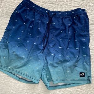 Men’s Surf Style Blue Shark Print Swim Trunks
